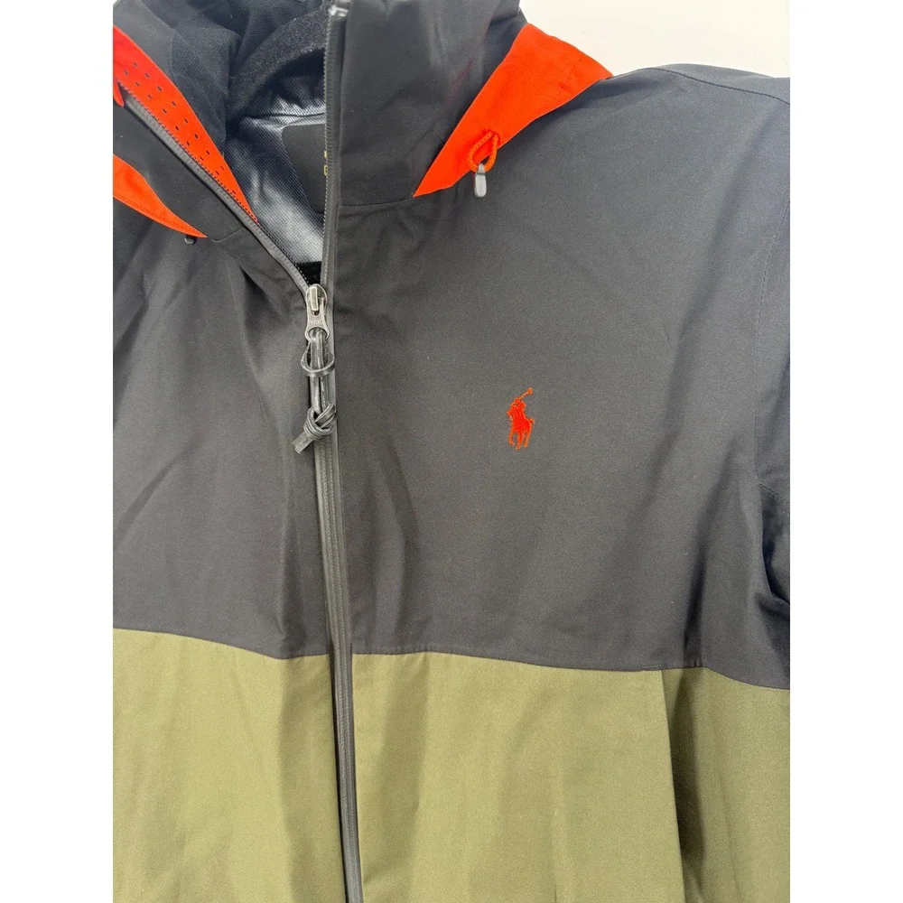 Polo Ralph Lauren Mens Colorblock Hooded Windbreaker Jacket Black Green Orange M